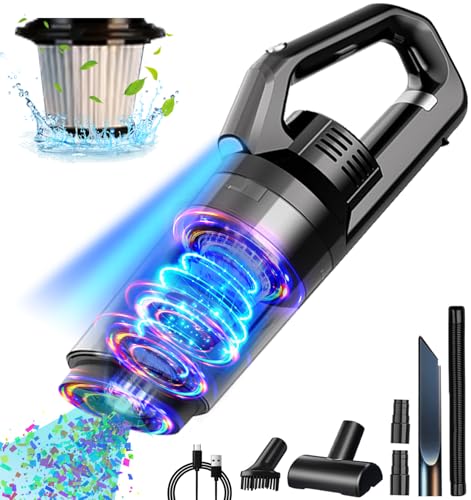 Handstaubsauger,16000Pa Handstaubsauger Akku Testsieger Beutellos,120W Autostaubsauger Stark Mini Nass/Trocken Handsauger Kabellos Staubsauger Mit Lichtfunktion für Haus, Schwarz von SRAYG