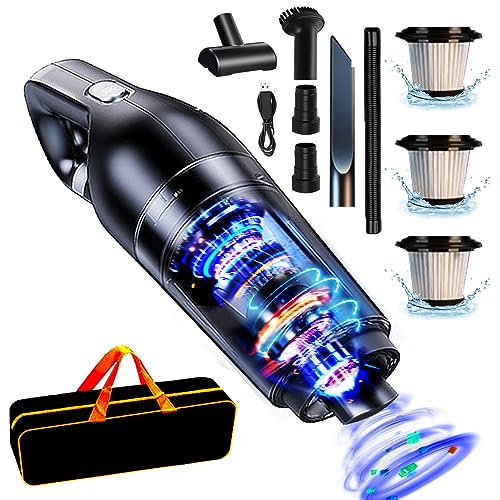 Handstaubsauger,15000Pa Handstaubsauger Akku Testsieger Beutellos,120W Autostaubsauger Stark Mini Nass/Trocken Handsauger Kabellos Staubsauger für Haus,Tierhaare,HEPA Filter,Schwarz[Hohe LeistungA+] von SRAYG