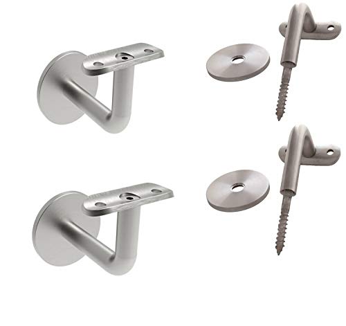 2 x Edelstahl Handlaufträger runde 42 mm Anschraubplatte mit Stockschraube M8 von SRB