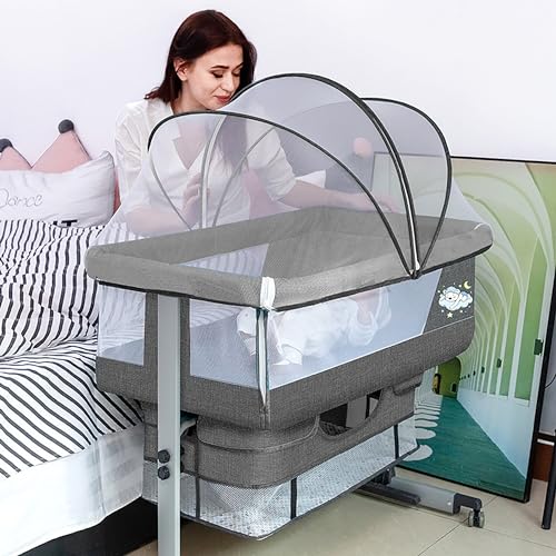 3-in-1 Babybett,Babywiege, Next to Me, Beistellbett Baby,Stubenwagen mit Moskitonetz, reisegitterbett mit matratze, kinderreisebett, Höhenverstellung, mit Aufbewahrungskorb,mobiles Nest für Babys ( Co von SRDCAIM