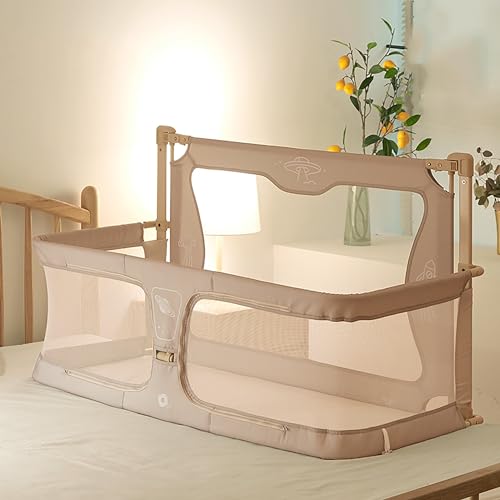 3 in 1 babybett,Babywiege,120x50cm,reisegitterbett, beistellbett baby boxspringbett,mit Moskitonetz,hochklappbarer Zaun mit einem Schlüssel, Babybett mit Gittern, der auf das Bett gestellt werden kann von SRDCAIM