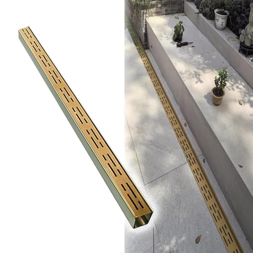 Entwässerungsrinne Universal Slimline Drainagekanal Grabenentwässerungssystem aus Edelstahl für Schwimmbad, Auffahrt, Garten, Terrasse, Hof, Badezimmer(Gold,7x3cm/2.8x1.2in) von SRDCAIM