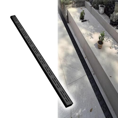 Entwässerungsrinne Universal Slimline Drainagekanal Grabenentwässerungssystem aus Edelstahl für Schwimmbad, Auffahrt, Garten, Terrasse, Hof, Badezimmer(Nero,7x3cm/2.8x1.2in) von SRDCAIM