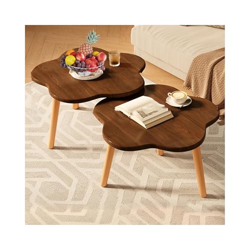 SRDCAIM Moderne Couchtisch-Sets, unregelmäßiger Beistelltisch, Blumenform, Teetisch, Satztisch, für Wohnzimmer, kleine Räume, Schlafzimmer, Büro, Balkon, Hof(Walnut,40x52cm+50x32cm) von SRDCAIM