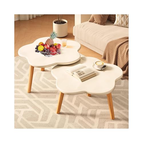 SRDCAIM Moderne Couchtisch-Sets, unregelmäßiger Beistelltisch, Blumenform, Teetisch, Satztisch, für Wohnzimmer, kleine Räume, Schlafzimmer, Büro, Balkon, Hof(Wit,40x52cm+50x32cm) von SRDCAIM