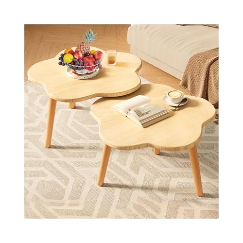 SRDCAIM Moderne Couchtisch-Sets, unregelmäßiger Beistelltisch, Blumenform, Teetisch, Satztisch, für Wohnzimmer, kleine Räume, Schlafzimmer, Büro, Balkon, Hof(Wood Color,40x42cm+50x32cm) von SRDCAIM