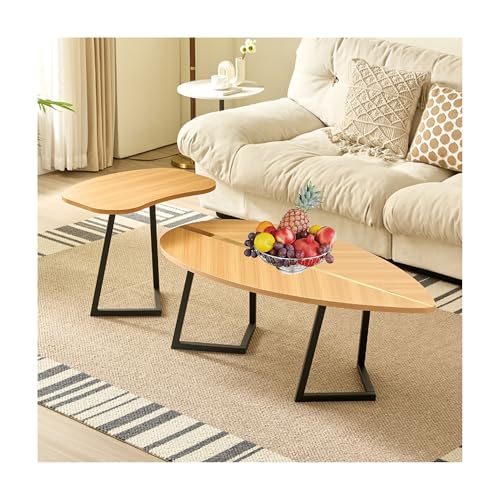 SRDCAIM Moderne Couchtisch-Sets Mid Century Ovaler Teetisch Nesting Beistelltisch Unregelmäßiger Beistelltisch für Wohnzimmer Schlafzimmer Büro Balkon Hof(Wood Color) von SRDCAIM