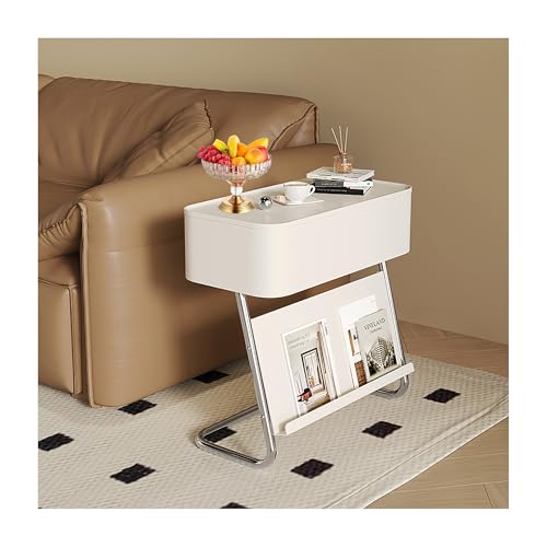 SRDCAIM Moderner Couchtisch für Wohnzimmer, verbesserter Teetisch, Beistelltisch mit geriffeltem Beistelltisch für kleine Räume, Schlafzimmer, Büro, Balkon, Hof(Wit) von SRDCAIM