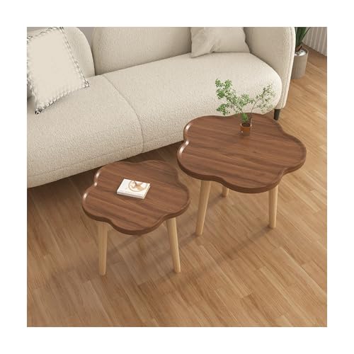 SRDCAIM Modernes Couchtisch- und Beistelltisch-Set aus Holz, Teetisch für das Wohnzimmer, Blumenform, Satztisch für kleine Räume, Schlafzimmer, Büro(Walnut,50cm+60cm) von SRDCAIM