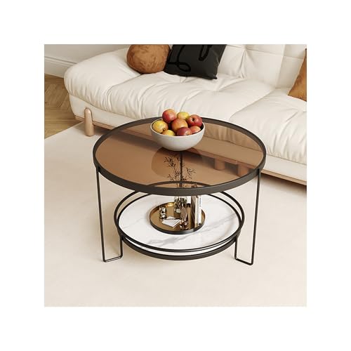 SRDCAIM Runder Couchtisch für Wohnzimmer Rustikaler moderner Beistelltisch Doppelschichtiger Stauraum Cocktailtisch für Balkon Schlafzimmer, Büro(Black+Brown,27.6in) von SRDCAIM