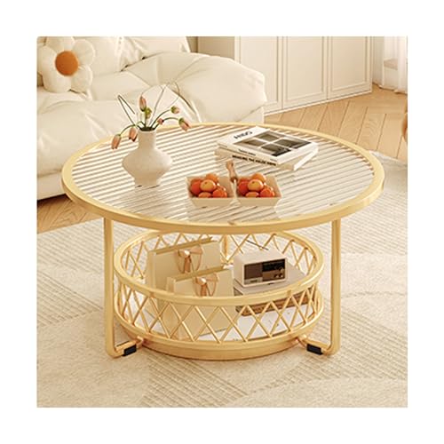 SRDCAIM Runder Couchtisch mit 2 Ebenen für das Wohnzimmer, rustikaler moderner Beistelltisch, Cocktailtisch für den Balkon, Schlafzimmer, Büro(Gold+Clear,23.6in) von SRDCAIM