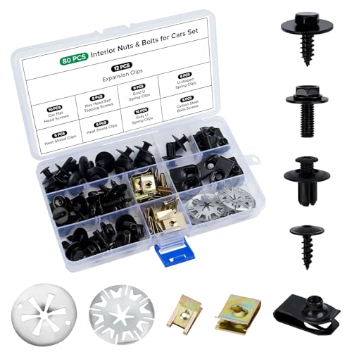 80 Stück Blechmutter Schraube Mutter Clip Kit, Karosserieschrauben Set mit Klemmscheiben Hitzeschutzblech und U Type Auto Befestigungsbox Set für Befestigen Reparieren Autoteil von SREBIWO