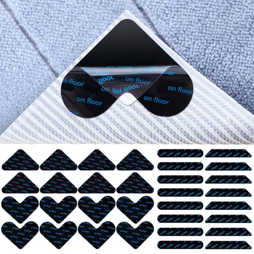 SREBIWO 32 Stück Antirutschmatte für Teppich, Doppelseitiges Teppich Antirutschunterlage Waschbare und Wiederverwendbare Antirutsch Pads Anti Curling Teppich für Hartholzböden Teppiche und Matte von SREBIWO