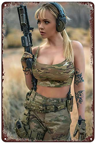 SREELEATHERS Metallschilder – Militärische sexy Frauen mit Waffen Poster Pinup Girl Army Blechschild Wandkunst Dekor Plakette für Zuhause Bar Pub Club Badezimmer Männerhöhle Garage 20,3 x 30,5 cm von SREELEATHERS