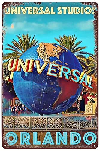 Vintage Blechschilder Orlando Universal Studios Reise Poster USA Reise Landschaft Metallschild Wandkunst Dekor Plakette für Zuhause Bar Cafe Club Büro Hotel Geschäft Garage Wohnzimmer 20,3 x 30,5 cm von SREELEATHERS