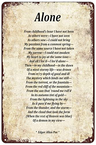 Vintage Metallschilder – Alone Poem von Edgar Allan Poe Blechschild Poster Wandkunst Dekor Plakette für Zuhause Club Cafe Wohnzimmer 20,3 x 30,5 cm von SREELEATHERS