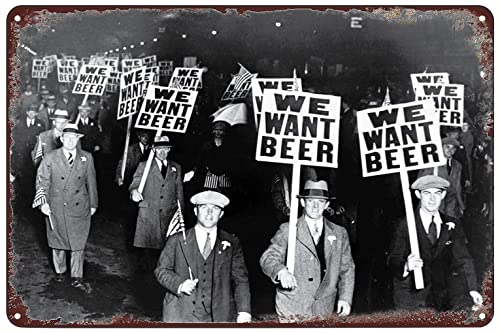 Vintage Metallschilder Verbot We Want Beer Foto Poster Schwarz und Weiß Bild Blechschild Wandkunst Dekor Plakette für Zuhause Bar Pub Cafe Club Büro Geschäft Garage Wohnzimmer 20,3 x 30,5 cm von SREELEATHERS