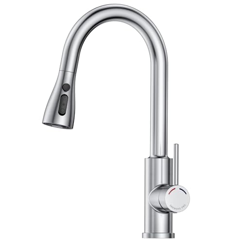 Hochdruck Küchenarmatur Ausziehbar mit 2 Strahlarten, SREWOHS PRO 360° Schwenkbarer Einhebelmischer Wasserhahn für Spüle, L-förmige Mischbatterie aus Edelstahl Gebürstet (C- UK Only G1/2 Connector) von SREWOHS PRO