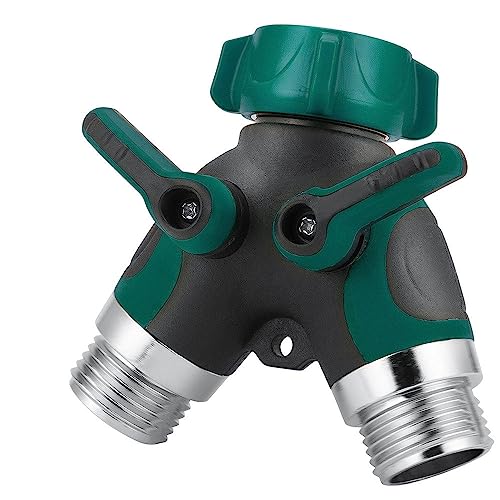 2-Wege-Gartenschlauch-Splitter, robuster Metall-Wasserschlauch-Anschluss mit langem Griff, Y-Anschluss, Wasserhahn-Adapter, grün, 3/4 Zoll von SRGDRR