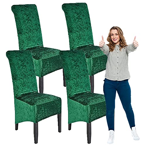 SRHMYJJ Crushed Velvet XL Esszimmerstuhlbezüge, Stretch Stuhl Schutzhülle, Elastische Stuhlschutz Sitzbezüge für Esszimmer Hochzeitsbankett Party Home Decor (Emerald Green 4) von SRHMYJJ