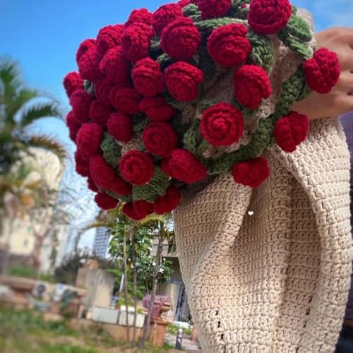 SRIWTDX Fertig Gehäkelte Überwurfdecke Mit Blumenstrauß Für Die Freundin – Handgefertigt – Weich Und Leicht – Romantischer Rosenstrauß – Gestrickte Überwurfdecke, Muttertag, Heimdekoration von SRIWTDX
