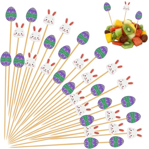 SRIZIAN 200 Stück Cocktailspieße, 5.1Inch Ostern Hase Ei Obstspieße Bambus Cocktail Picks Cocktail Sticks für Obst, Cocktail, Vorspeisen, Getränke Party Dekoration von SRIZIAN