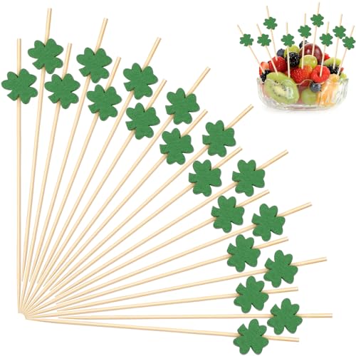 SRIZIAN 200 Stück Cocktailspieße Set, 4.7Inch St. Patrick's Day Spieße Fingerfood Bambus Cocktail Picks Cocktail Sticks für Obst, Cocktail, Vorspeisen, Getränke Party Dekoration von SRIZIAN