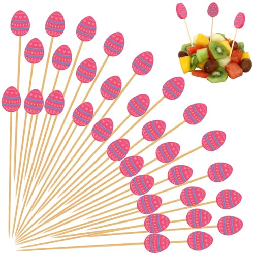 SRIZIAN 200 Stück Cocktailspieße Set, 5.1Inch Ostern Ei Obstspieße Bambus Cocktail Picks Cocktail Sticks für Obst, Cocktail, Vorspeisen, Getränke Party Dekoration von SRIZIAN