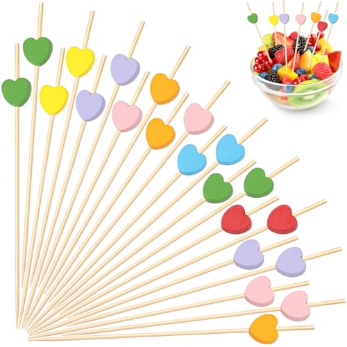 SRIZIAN 100 Stück Cocktailspieße, 4.7Inch Herz Obstspieße Bambus Cocktail Picks Cocktail Sticks für Obst, Cocktail, Vorspeisen, Getränke Valentinstag Hochzeit Party Dekoration von SRIZIAN