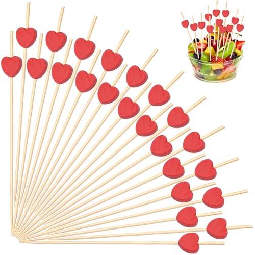 SRIZIAN 100 Stück Herz Cocktailspieße, 4.7Inch Obstspieße Bambus Cocktail Picks Cocktail Sticks für Obst, Cocktail, Vorspeisen, Getränke Valentinstag Hochzeit Party Dekoration von SRIZIAN