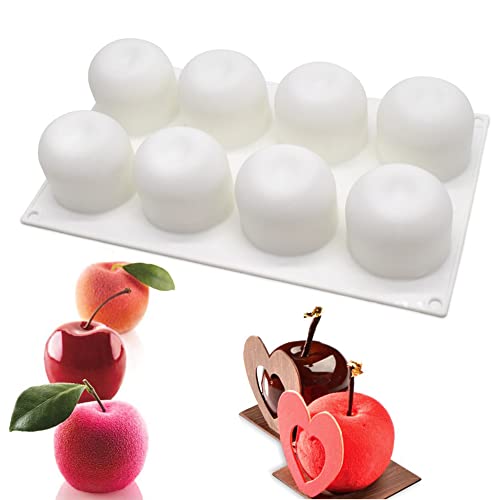 QIUMING 3D Apfel Formen Silikonform Silikon-Kuchenform mit 8 Mulden Professional Silikon Backform Gelee Pudding Jelly Muffin Cupcake Schokolade Mousse Für Das BackenSeife Backform, Gelee, Pudding von QIUMING