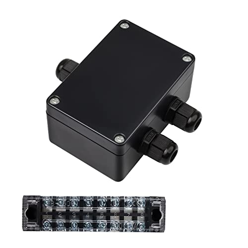 Abzweigdose Wasserdicht IP66, 100 x 68 x 50 mm, SRJQXH Durchgangsklemme 8-polig Klemmenleiste klemmen, Schwarz Verteilerdose Aufputz 1 In 2 Out, fur 4-8 mm Kabel Innen und Außenbereich von SRJQXH