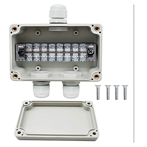 Abzweigdose Wasserdicht IP66, 100 x 68 x 50 mm, SRJQXH Durchgangsklemme 8-polig Klemmenleiste klemmen, Weiß Verteilerdose Aufputz 1 In 2 Out, fur 4-8 mm Kabel Innen und Außenbereich von SRJQXH