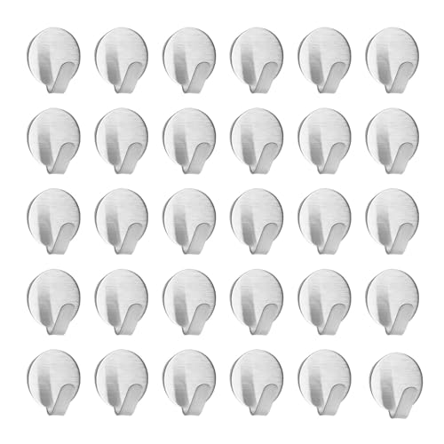 SRJQXH 30 Stück Klebehaken Klein Silber, Haken Selbstklebend Rund, Schlüsselhaken Edelstahl, Klebehaken Küche Kein Bohren Erforderlich, Geeignet für Büro Badezimmer Toilette von SRJQXH