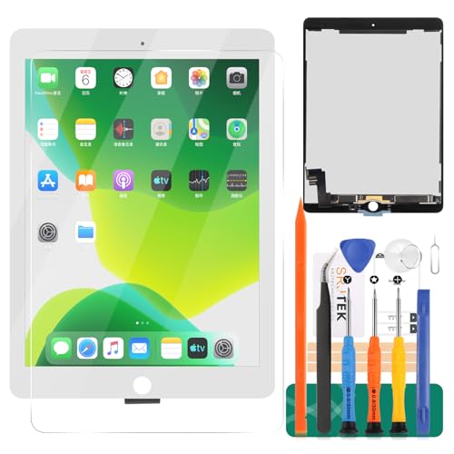 SRJTEK Ersatz für iPad Air 2 A1566 A1567 LCD Display Touchscreen Montagekits inklusive gehärteter Folie, Kleber und Werkzeug (weiß) von SRJTEK