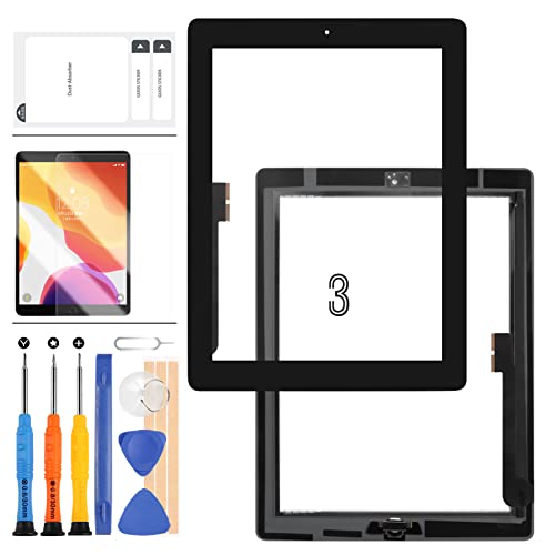 SRJTEK Ersatz-Touchscreen Kompatibel für iPad 3 3. Generation A1416 A1403 A1430 Digitizer Sensor Glasscheibe Montage-Teile Kits inklusive Home-Taste (schwarz) von SRJTEK