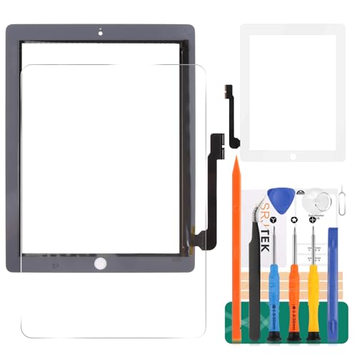 Ersatz-Touchscreen-Digitizer-Glas für iPad 3/4, für A1416, A1403, A1430, A1458, A1459, A1460, Touchscreen-Display-Panel, Reparatur-Set, mit gehärtetem Glas Werkzeug (kein LCD, ohne Home-Taste) (weiß) von SRJTEK