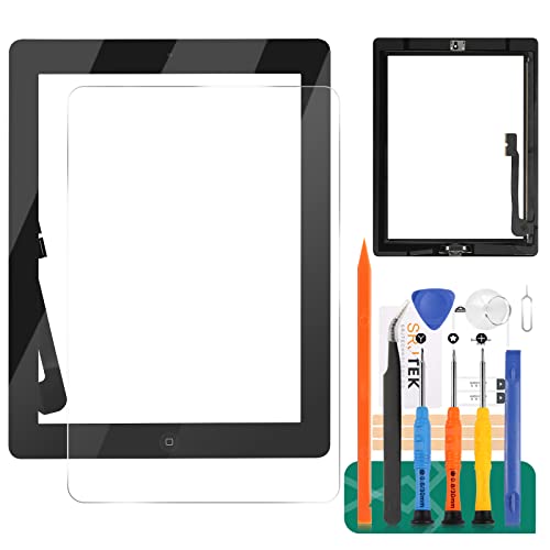 Ersatz-Touchscreen-Digitizer-Glas, für iPad 3, 3. Generation, A1416, A1403, A1430, Touch-Display-Panel-Reparaturteil-Set, mit gehärtetem Glas, Werkzeug und Home-Taste (No LCD-Display) (schwarz) von SRJTEK