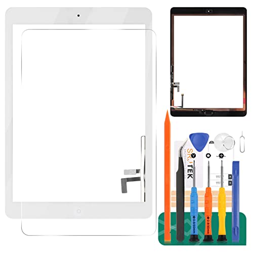 Touchscreen-Digitizer-Glas für iPad Air 1 1. Generation, Ersatzteil für iPad 5 A1474 A1475 A1476 Touch-Display-Panel-Reparatur-Set, mit gehärtetem Glas + Werkzeug (kein LCD, mit Home-Taste) (weiß) von SRJTEK