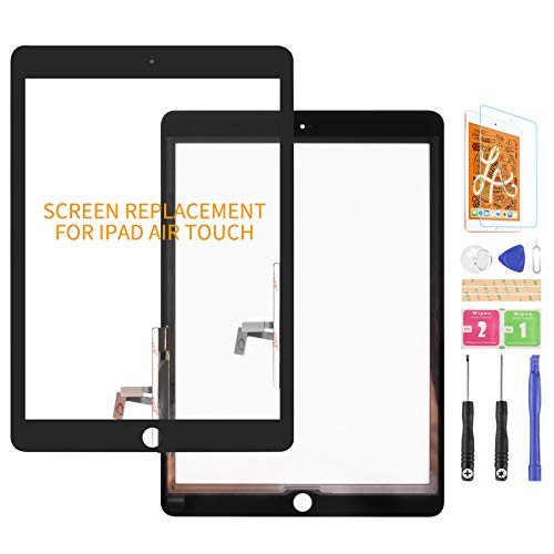 Touchscreen-Digitizer-Glas für iPad Air 1. Generation, Ersatzteil für A1474 A1475 A1476 Touch-Display-Panel-Reparatur-Set, mit gehärtetem Glas + Werkzeug (kein LCD, ohne Home-Taste) (schwarz) von SRJTEK