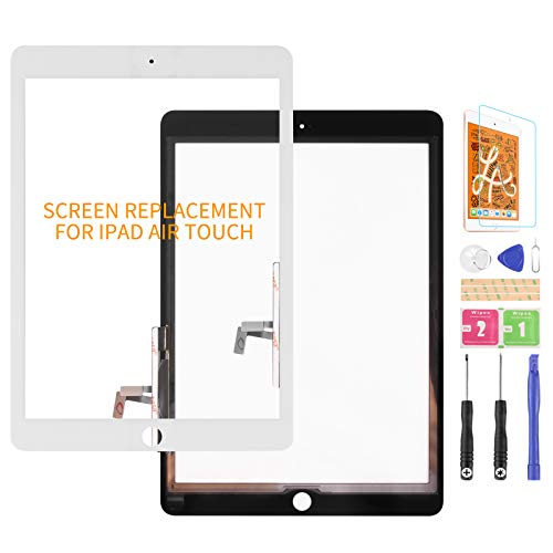 Touchscreen-Digitizer-Glas für iPad Air 1. Generation, Ersatzteil für A1474 A1475 A1476 Touch-Display-Panel-Reparatur-Set, mit gehärtetem Glas + Werkzeug (nicht LCD, ohne Home-Taste) (weiß) von SRJTEK