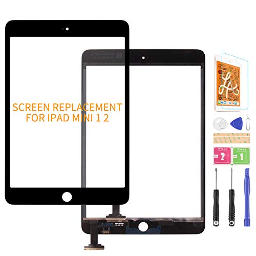 Touchscreen-Digitizer-Glas für iPad Mini 1 2, für A1432, A1454, A1455, A1489, A1490 Touch-Display-Panel-Reparatur-Set, mit gehärtetem Glas + Werkzeug (kein LCD, ohne Home-Taste) (schwarz) von SRJTEK