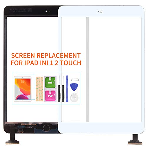 Touchscreen-Digitizer-Glas für iPad Mini 1 2, für A1432, A1454, A1455, A1489, A1490 Touch-Display-Panel-Reparatur-Set, mit gehärtetem Glas + Werkzeug (nicht LCD, mit Home-Taste) (weiß) von SRJTEK