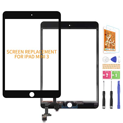 Touchscreen-Digitizer-Glas für iPad Mini 3 3. Generation, Ersatzteil für A1599 A1600 A1601 Touch-Display-Panel-Reparatur-Set, mit gehärtetem Glas + Werkzeug (kein LCD, ohne IC) (schwarz) von SRJTEK