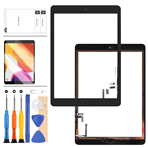 Touchscreen-Digitizer-Glasscheibe mit Home-Button Compatible für iPad Air 1, 1. Generation, A1474, A1475, A1476, Reparatur-Set für iPad 5, inkl. Werkzeug, Schwarz von SRJTEK