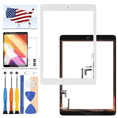 Touchscreen-Digitizer-Glasscheibe mit Home-Button Compatible für iPad Air 1, 1. Generation, A1474, A1475, A1476, Reparatur-Set für iPad 5, inkl. Werkzeug, Weiß von SRJTEK