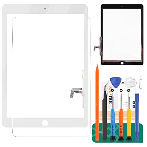 Touchscreen-Digitizer-Glas für iPad 9,7 2017 A1822 A1823, Ersatzteil, für iPad 5/Air 1. Touch-Display, Reparatur-Set, mit gehärtetem Glas + Werkzeug (kein LCD, ohne Home-Taste,weiß) von SRJTEK