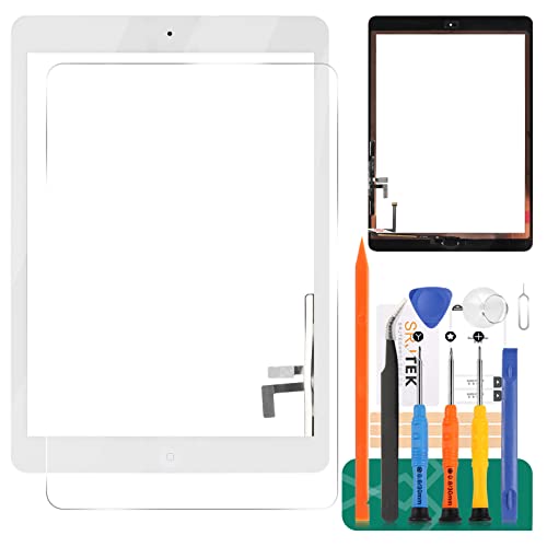 Touchscreen-Digitizer für iPad 9.7 2017 A1822 A1823, für iPad 5 / Air 1. Touch Display Panel Set mit gehärtetem Glas + Werkzeug + Home Button (LCD nicht enthalten) (weiß) von SRJTEK