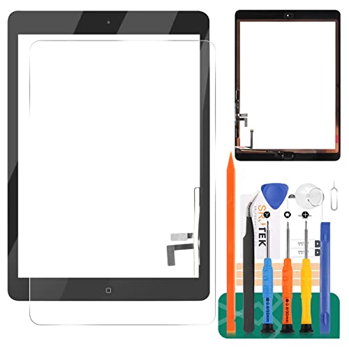 Ersatz-Touchscreen-Digitizer-Glas für iPad Air 1. Generation, für iPad 5 A1474 A1475 A1476 Touchscreen-Reparatur-Set, mit gehärtetem Glas und Werkzeug (kein LCD, mit Home-Taste) (schwarz) von SRJTEK