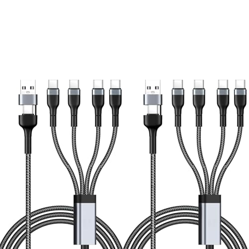 Multi USB C Splitter Kabel USB Typ C Schnellladung Sync 2pcs 1.2m 4 in 2 Ladekabel mit 4 TypC Anschlüssen Kompatibel mit iPhone 15 Samsung Galaxy S24 S23 Ultra vielen weiteren Geräten von SRLWMYI